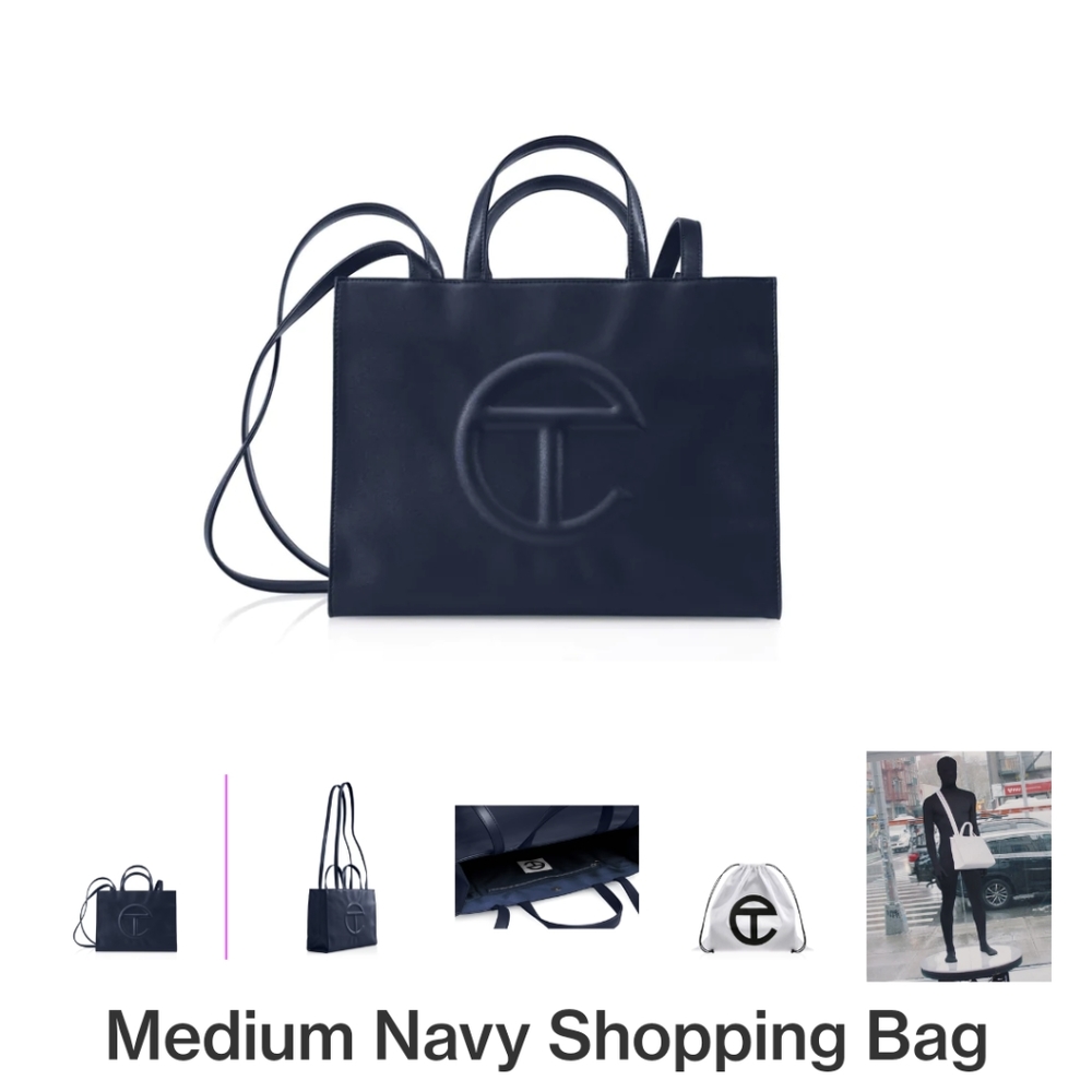 Telfar medium navy shopping bag